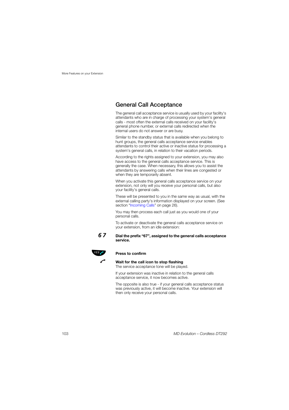 General call acceptance | AASTRA DT292 for MD Evolution User Guide EN User Manual | Page 104 / 148