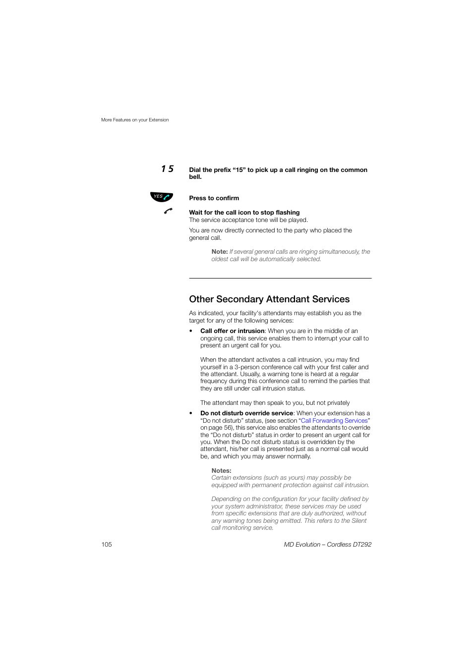 Other secondary attendant services | AASTRA DT292 for MD Evolution User Guide EN User Manual | Page 106 / 148