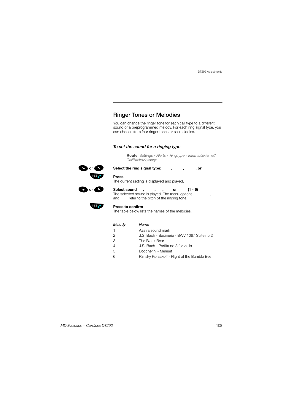 Ringer tones or melodies, To set the sound for a ringing type | AASTRA DT292 for MD Evolution User Guide EN User Manual | Page 109 / 148