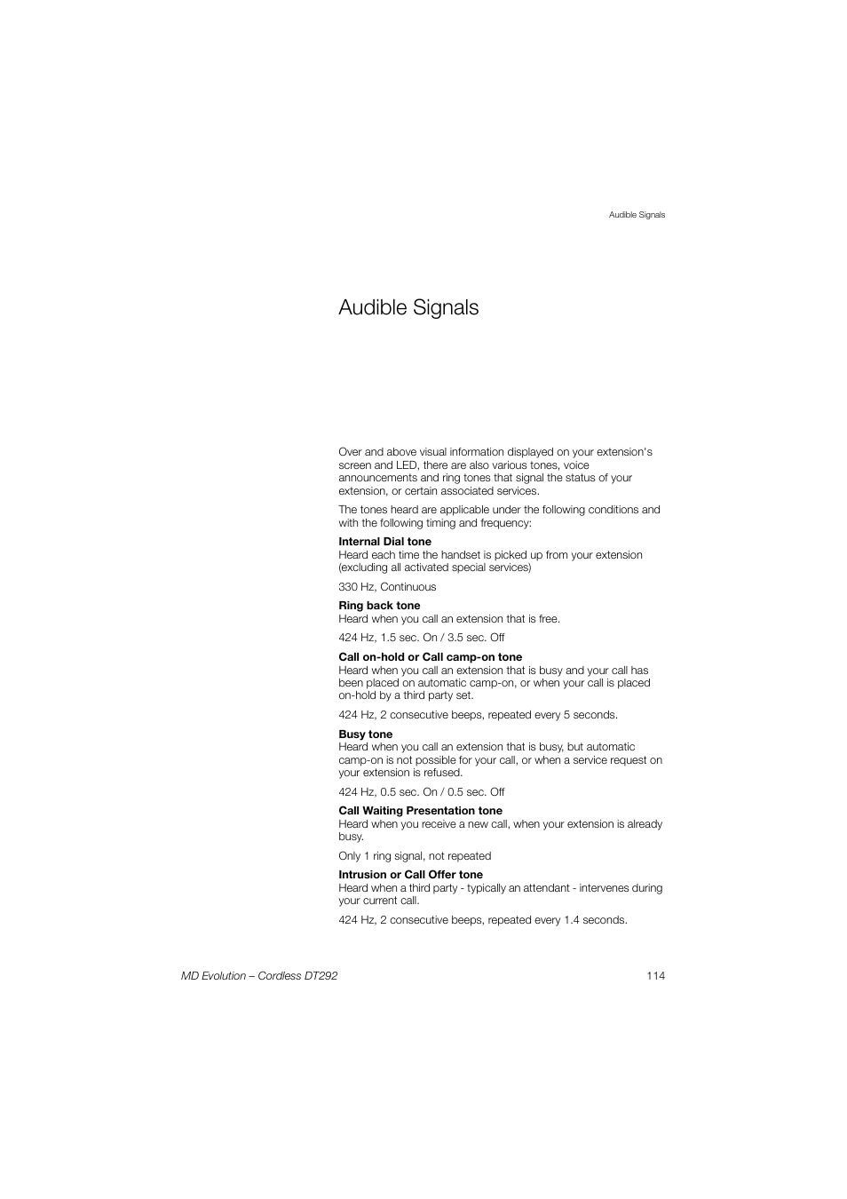 Audible signals | AASTRA DT292 for MD Evolution User Guide EN User Manual | Page 115 / 148