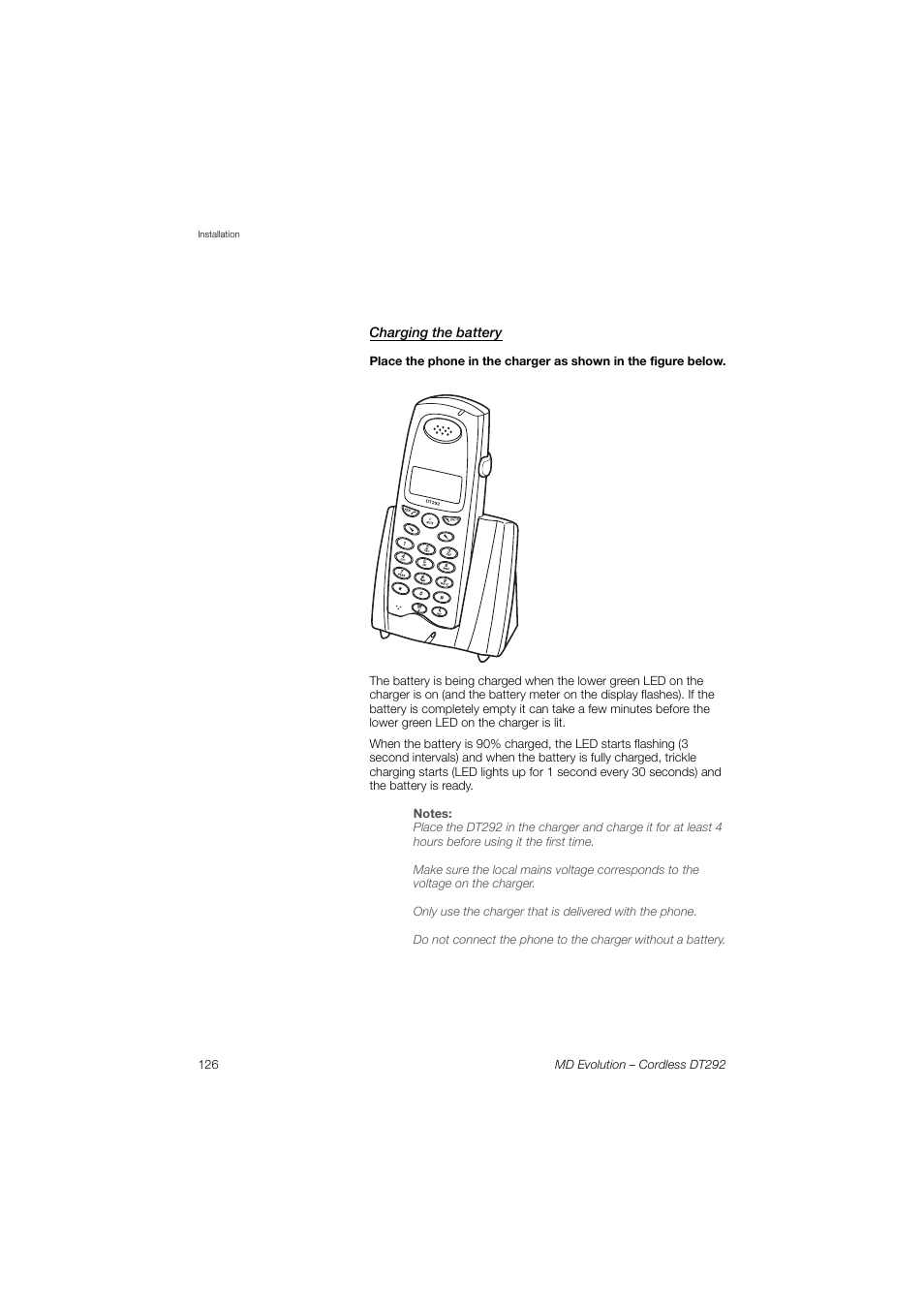 Charging the battery | AASTRA DT292 for MD Evolution User Guide EN User Manual | Page 126 / 148