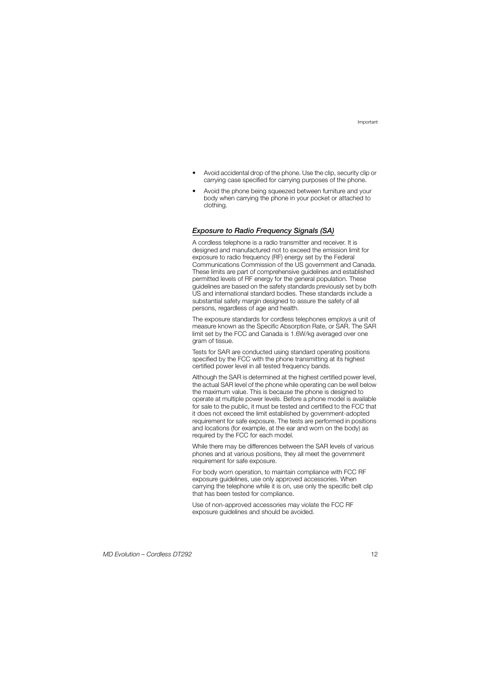 Exposure to radio frequency signals (sa) | AASTRA DT292 for MD Evolution User Guide EN User Manual | Page 13 / 148