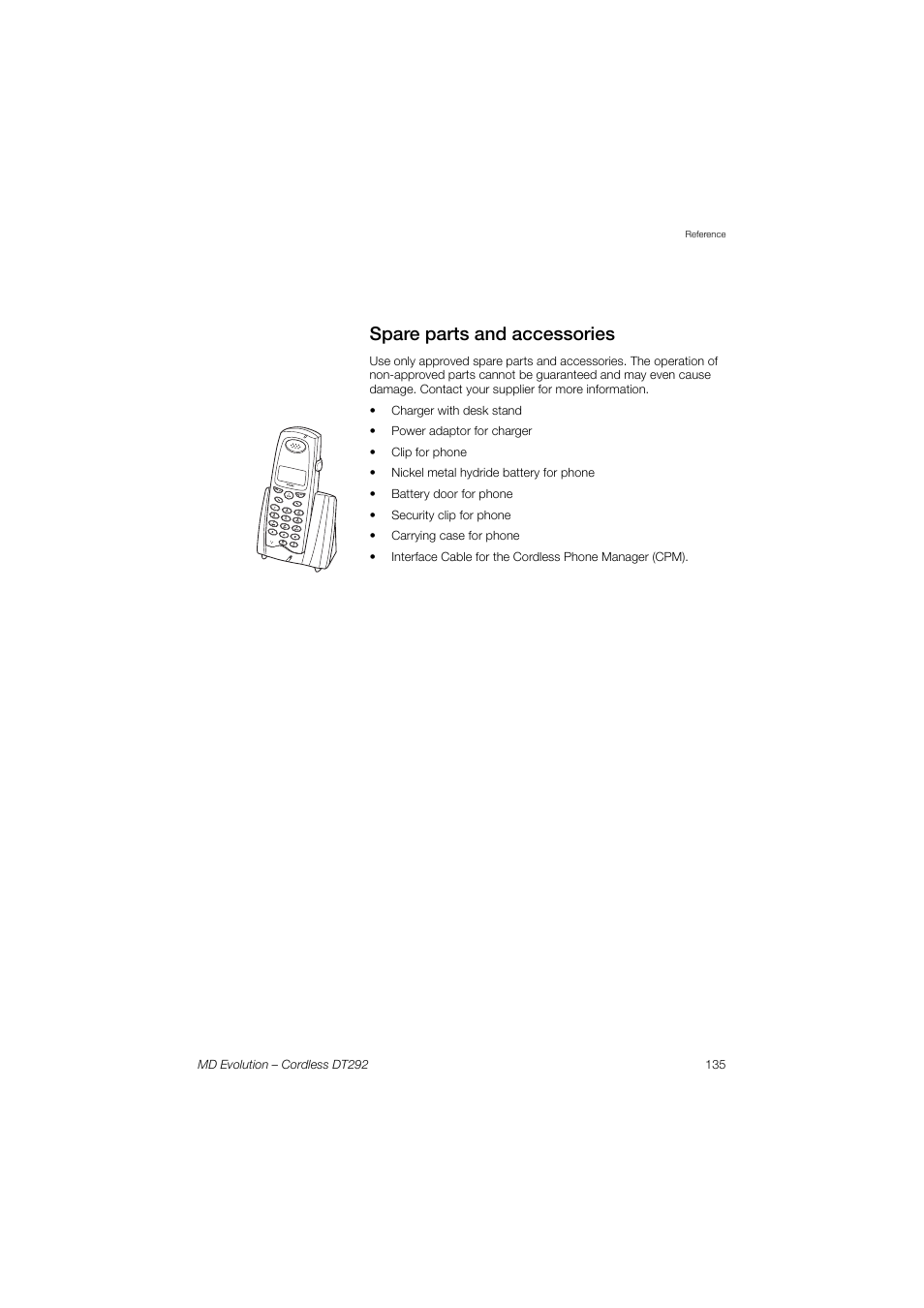 Spare parts and accessories | AASTRA DT292 for MD Evolution User Guide EN User Manual | Page 135 / 148