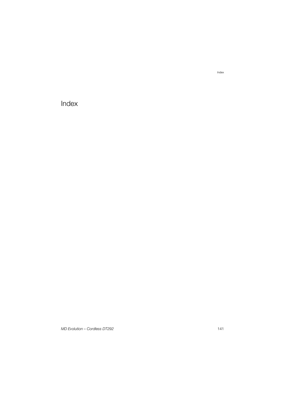 Index | AASTRA DT292 for MD Evolution User Guide EN User Manual | Page 141 / 148