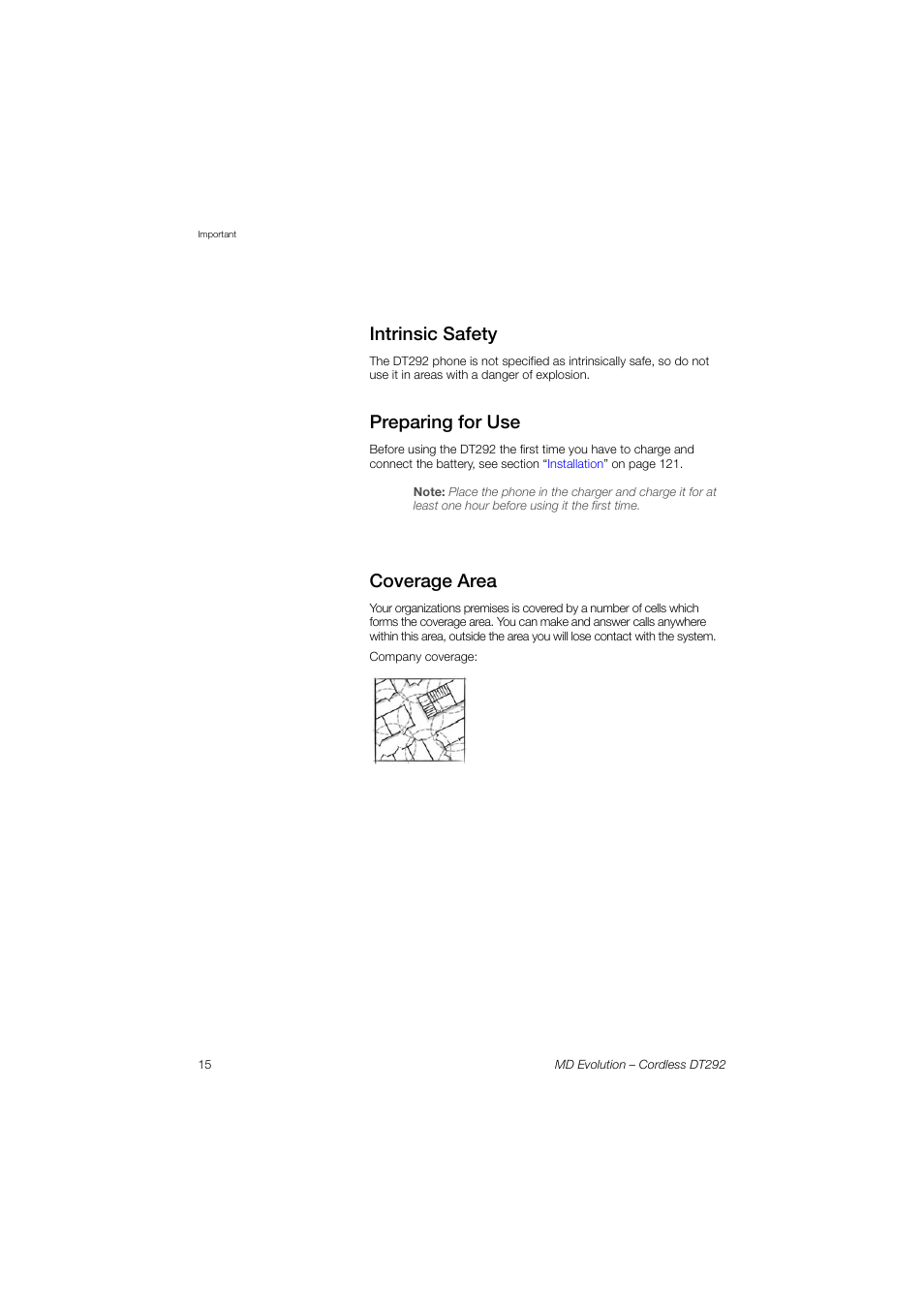 Intrinsic safety, Preparing for use, Coverage area | AASTRA DT292 for MD Evolution User Guide EN User Manual | Page 16 / 148