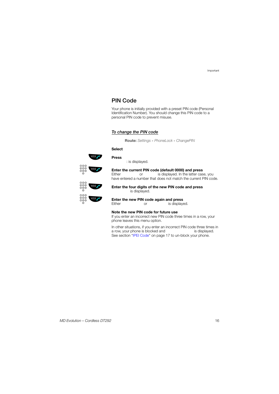 Pin code, To change the pin code | AASTRA DT292 for MD Evolution User Guide EN User Manual | Page 17 / 148
