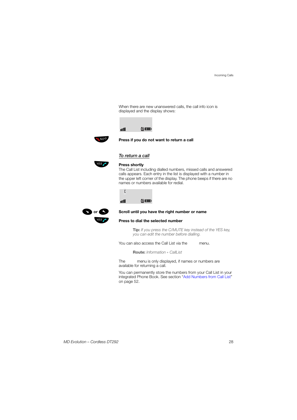 To return a call | AASTRA DT292 for MD Evolution User Guide EN User Manual | Page 29 / 148