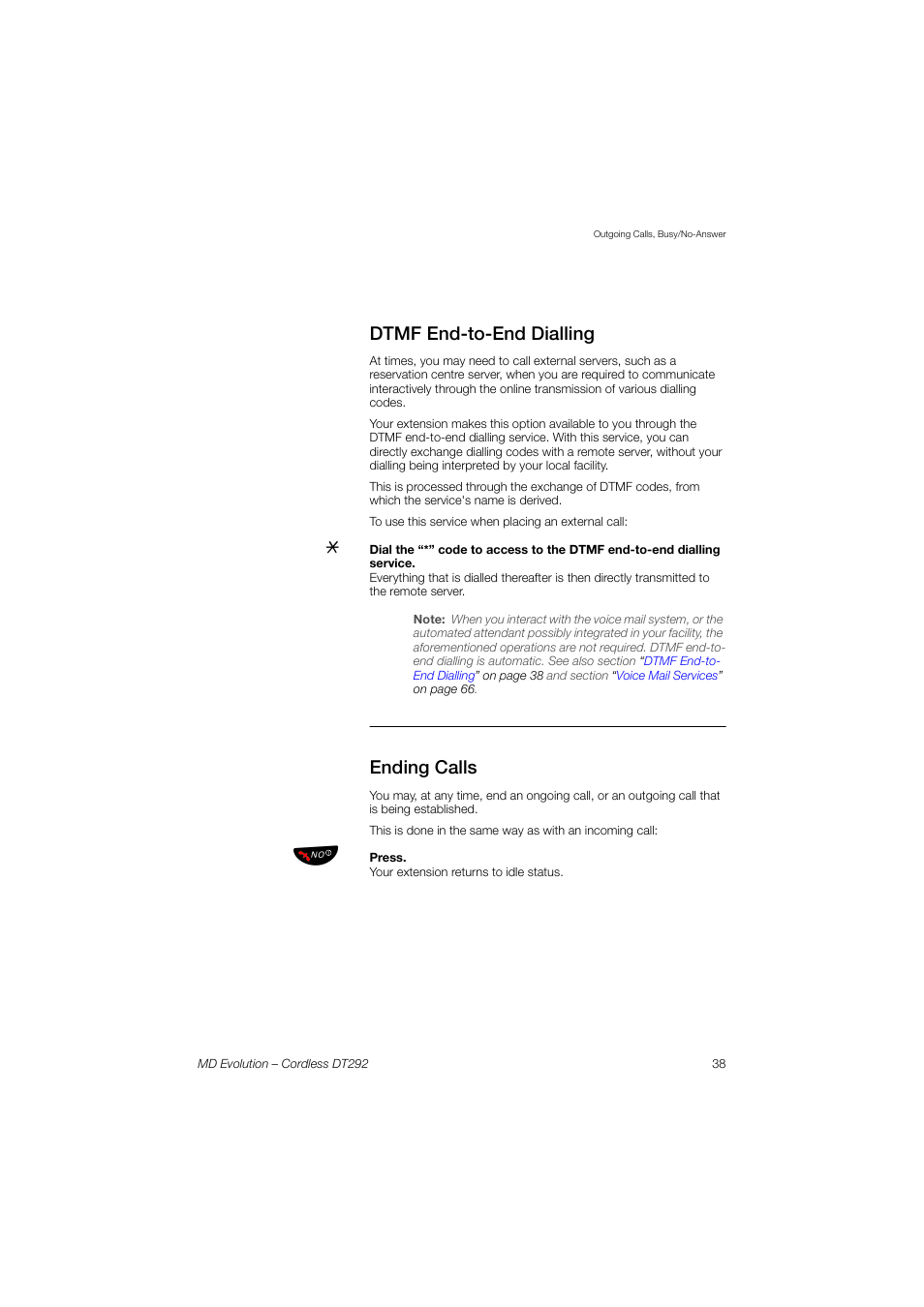 Dtmf end-to-end dialling, Ending calls | AASTRA DT292 for MD Evolution User Guide EN User Manual | Page 39 / 148