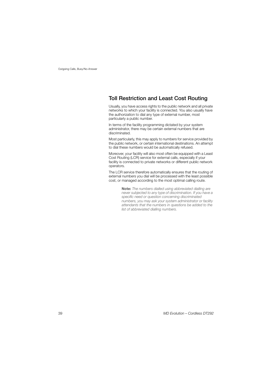 Toll restriction and least cost routing | AASTRA DT292 for MD Evolution User Guide EN User Manual | Page 40 / 148