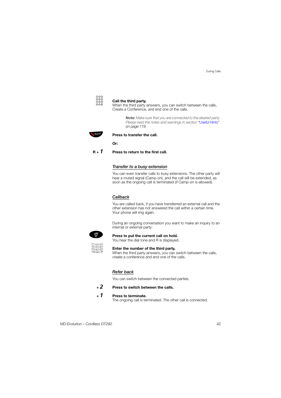 Transfer to a busy extension, Callback, Refer back | AASTRA DT292 for MD Evolution User Guide EN User Manual | Page 43 / 148