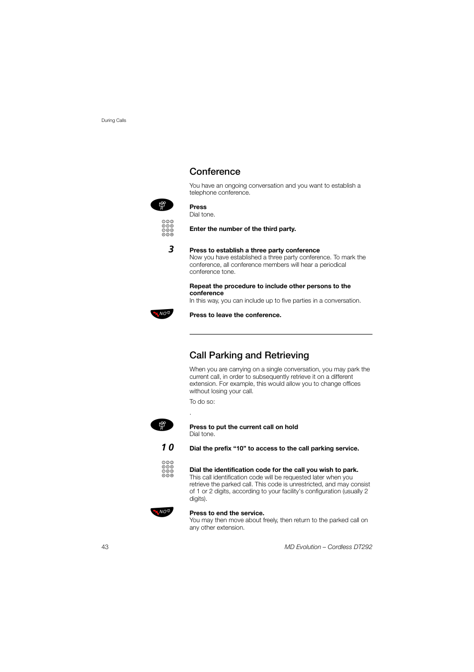 Conference, Call parking and retrieving | AASTRA DT292 for MD Evolution User Guide EN User Manual | Page 44 / 148