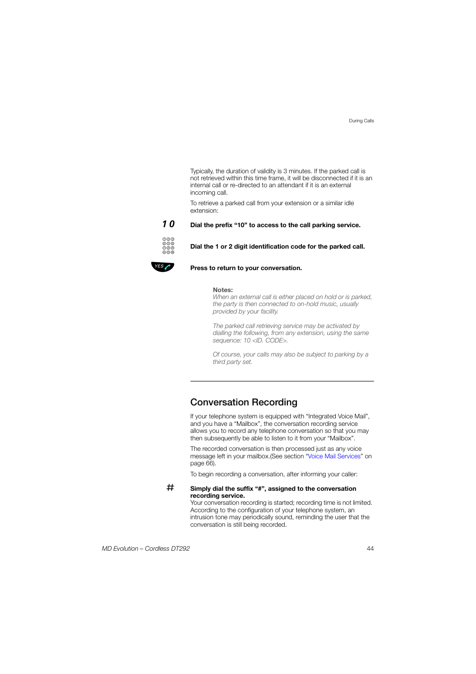 Conversation recording | AASTRA DT292 for MD Evolution User Guide EN User Manual | Page 45 / 148
