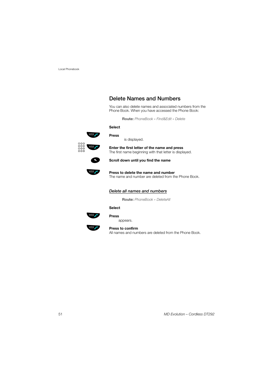 Delete names and numbers, Delete all names and numbers, Zь ы | AASTRA DT292 for MD Evolution User Guide EN User Manual | Page 52 / 148