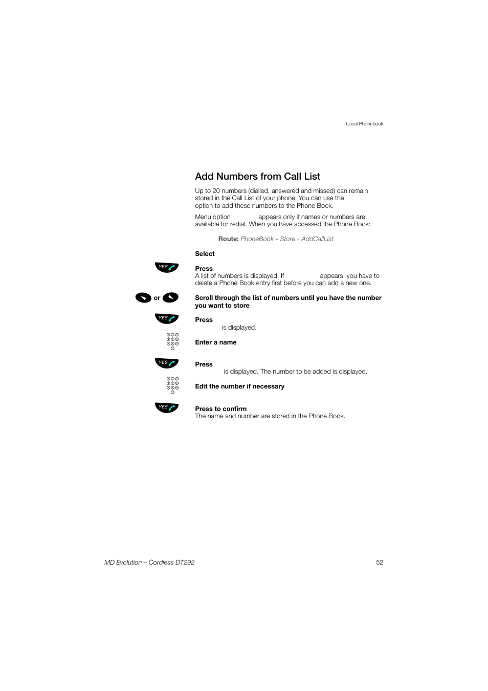 Add numbers from call list, Section | AASTRA DT292 for MD Evolution User Guide EN User Manual | Page 53 / 148