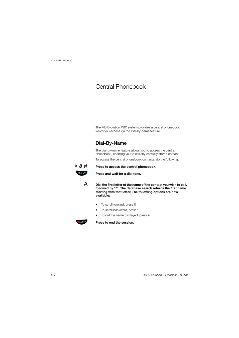 Central phonebook, Dial-by-name | AASTRA DT292 for MD Evolution User Guide EN User Manual | Page 56 / 148