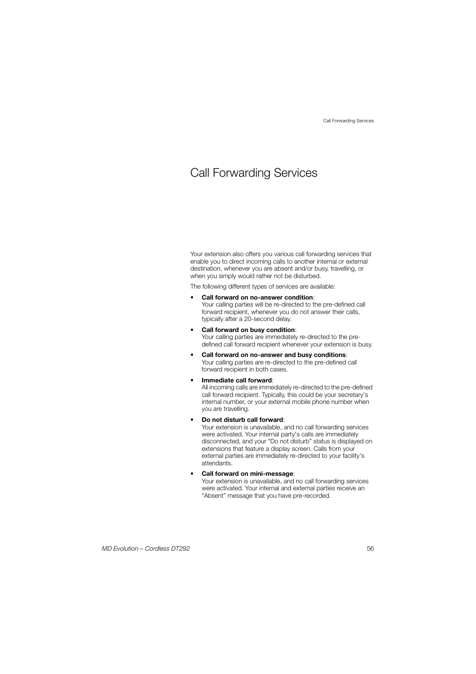 Call forwarding services | AASTRA DT292 for MD Evolution User Guide EN User Manual | Page 57 / 148