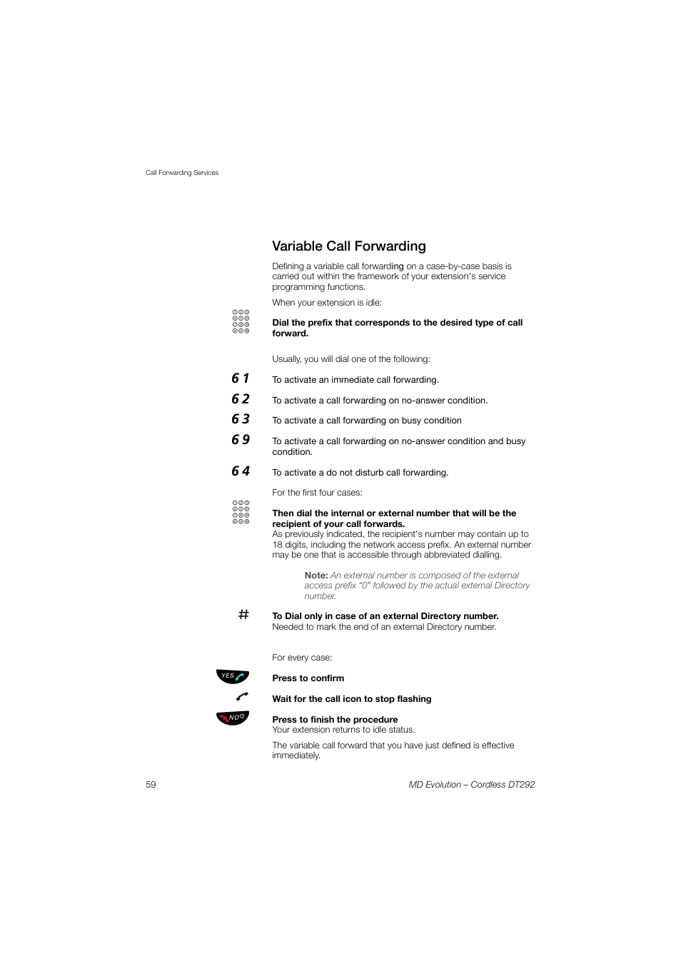 Variable call forwarding | AASTRA DT292 for MD Evolution User Guide EN User Manual | Page 60 / 148