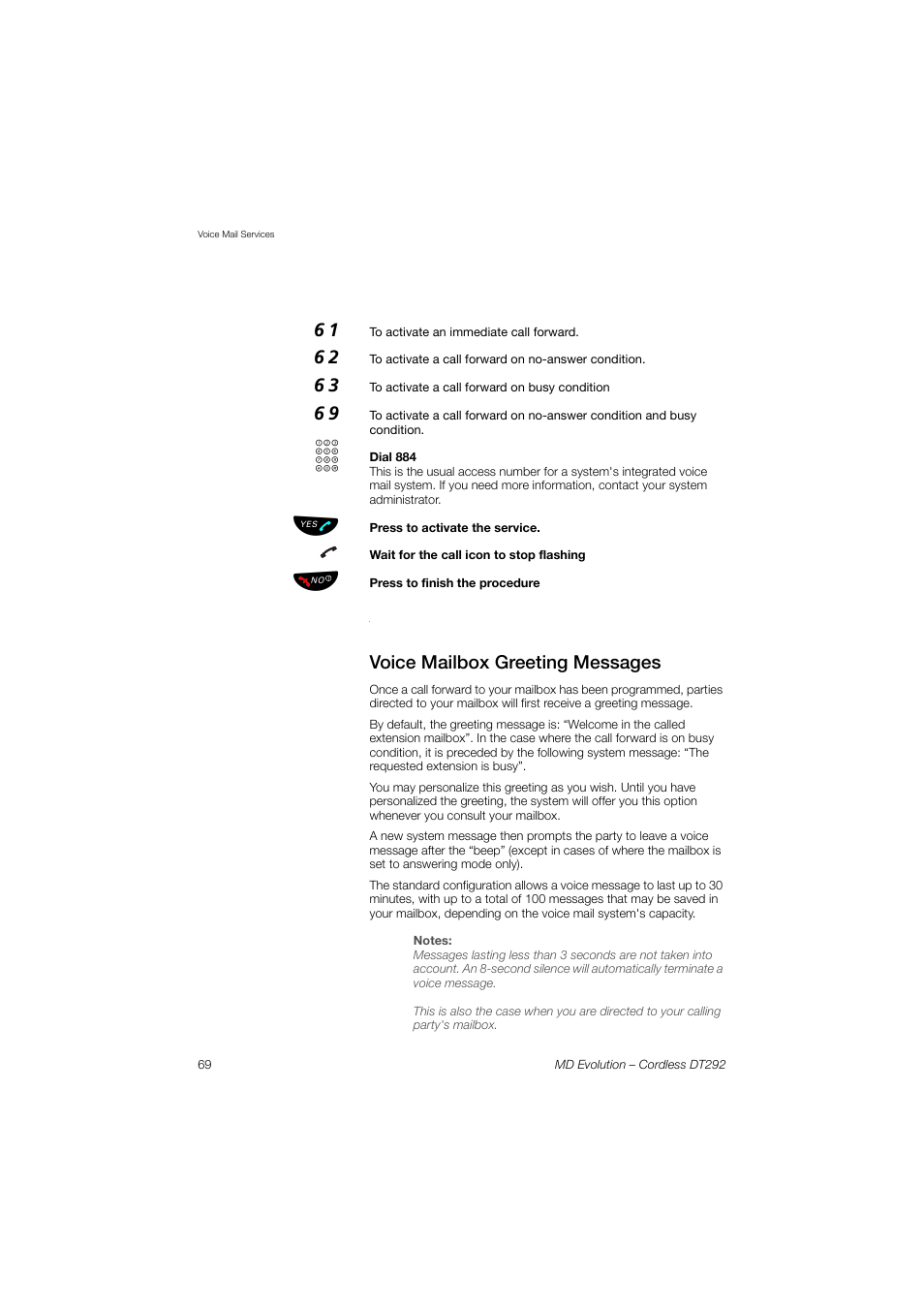 Voice mailbox greeting messages | AASTRA DT292 for MD Evolution User Guide EN User Manual | Page 70 / 148