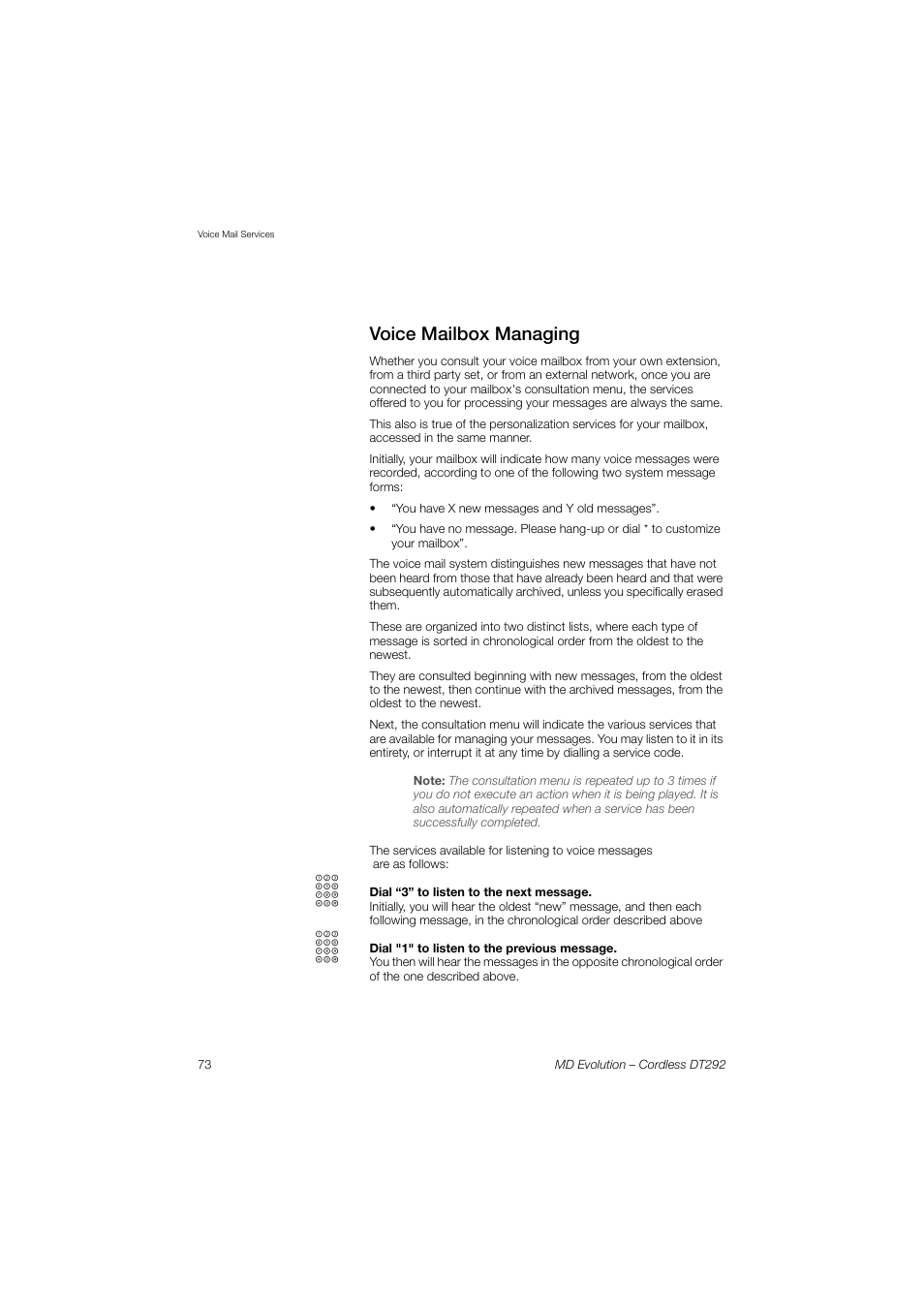 Voice mailbox managing | AASTRA DT292 for MD Evolution User Guide EN User Manual | Page 74 / 148