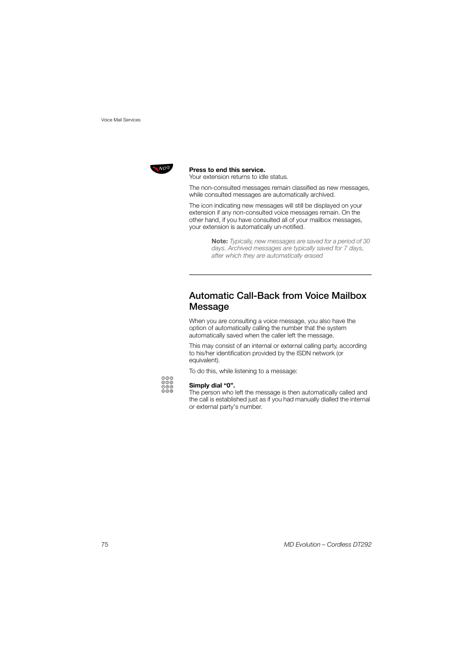 Automatic call-back from voice mailbox message | AASTRA DT292 for MD Evolution User Guide EN User Manual | Page 76 / 148