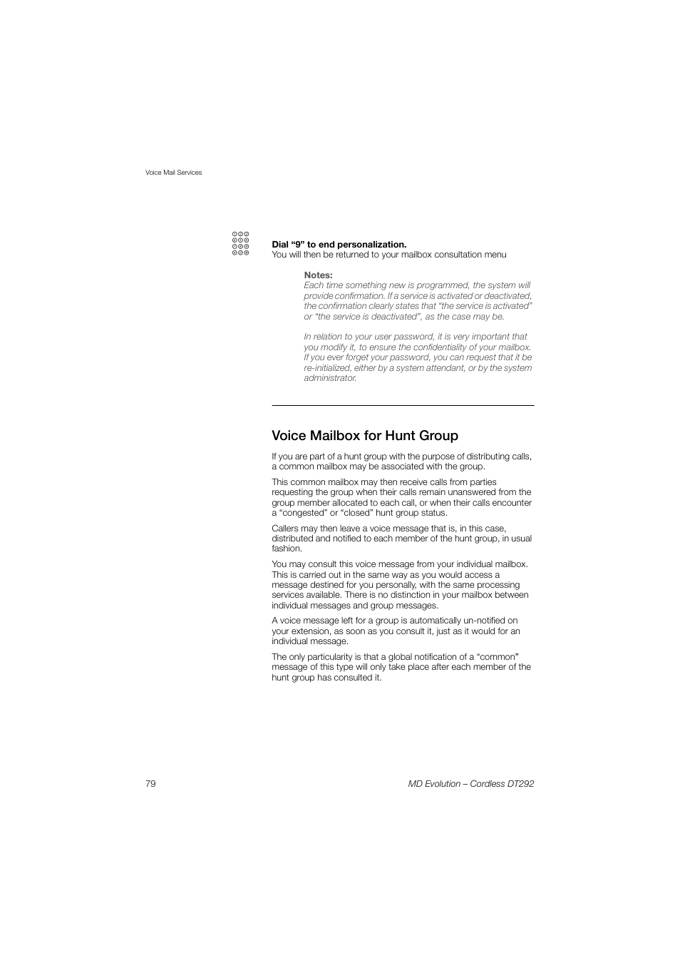 Voice mailbox for hunt group | AASTRA DT292 for MD Evolution User Guide EN User Manual | Page 80 / 148