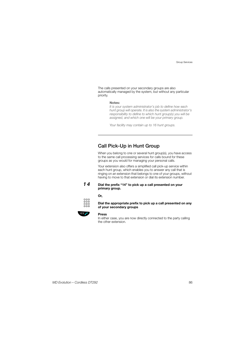 Call pick-up in hunt group | AASTRA DT292 for MD Evolution User Guide EN User Manual | Page 87 / 148