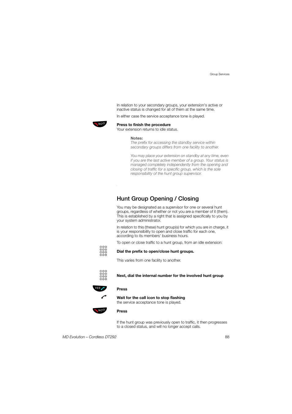 Hunt group opening / closing | AASTRA DT292 for MD Evolution User Guide EN User Manual | Page 89 / 148