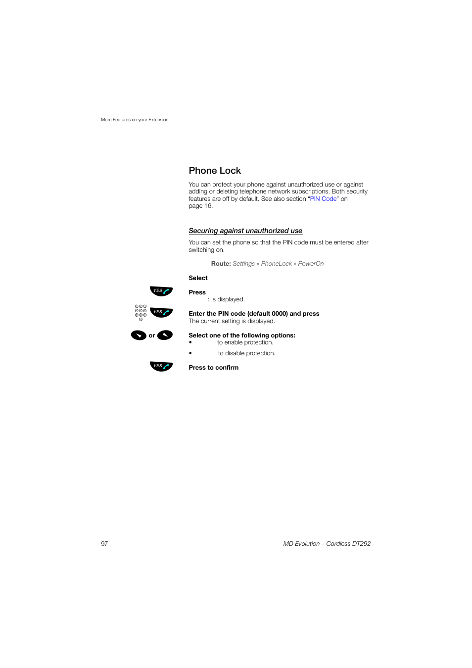 Phone lock, Securing against unauthorized use | AASTRA DT292 for MD Evolution User Guide EN User Manual | Page 98 / 148