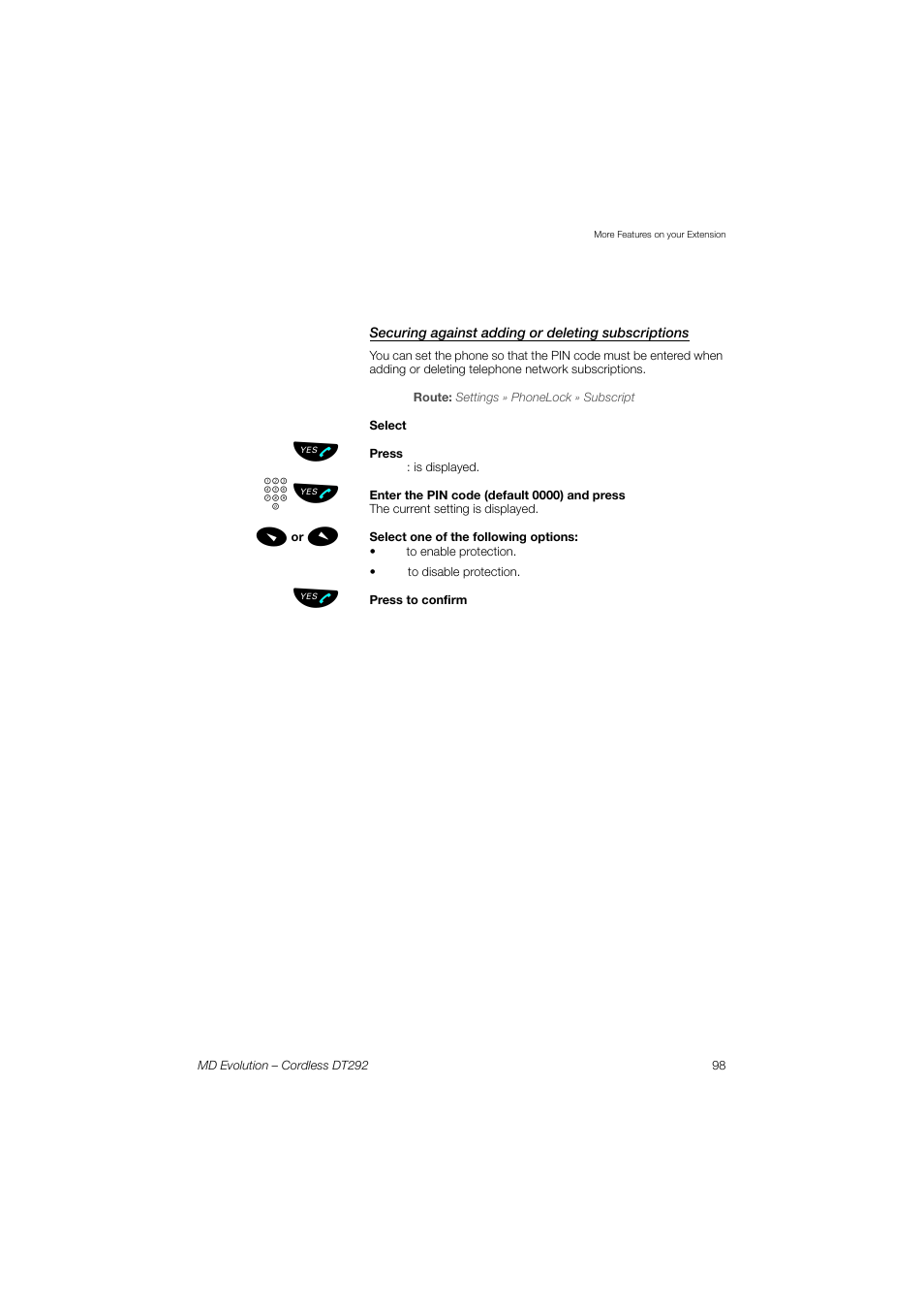 Securing against adding or deleting subscriptions | AASTRA DT292 for MD Evolution User Guide EN User Manual | Page 99 / 148