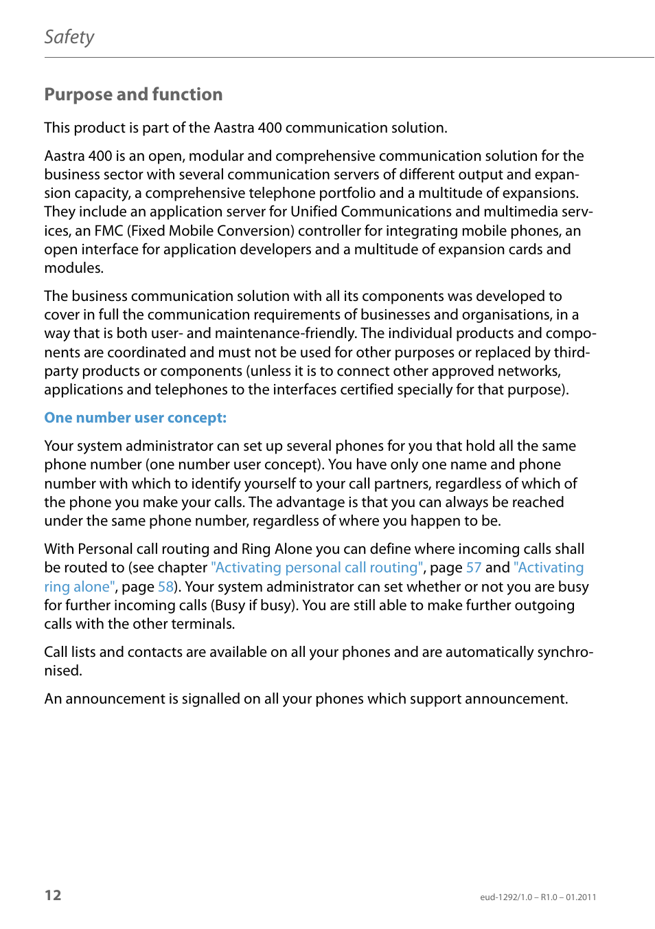 Purpose and function, Safety | AASTRA 630d for Aastra 400 User Guide EN User Manual | Page 12 / 103