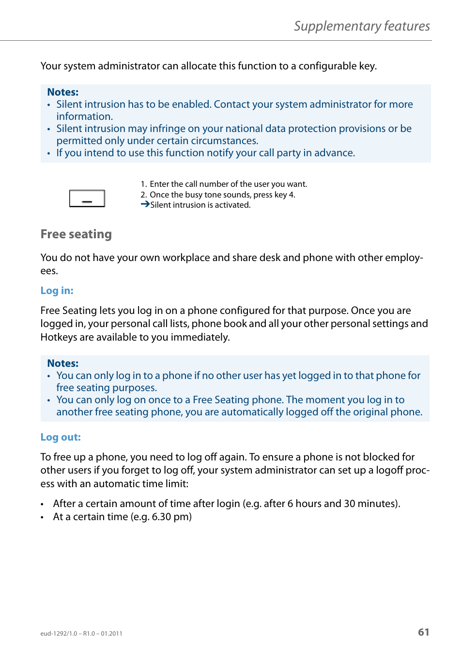 Free seating, Supplementary features | AASTRA 630d for Aastra 400 User Guide EN User Manual | Page 61 / 103