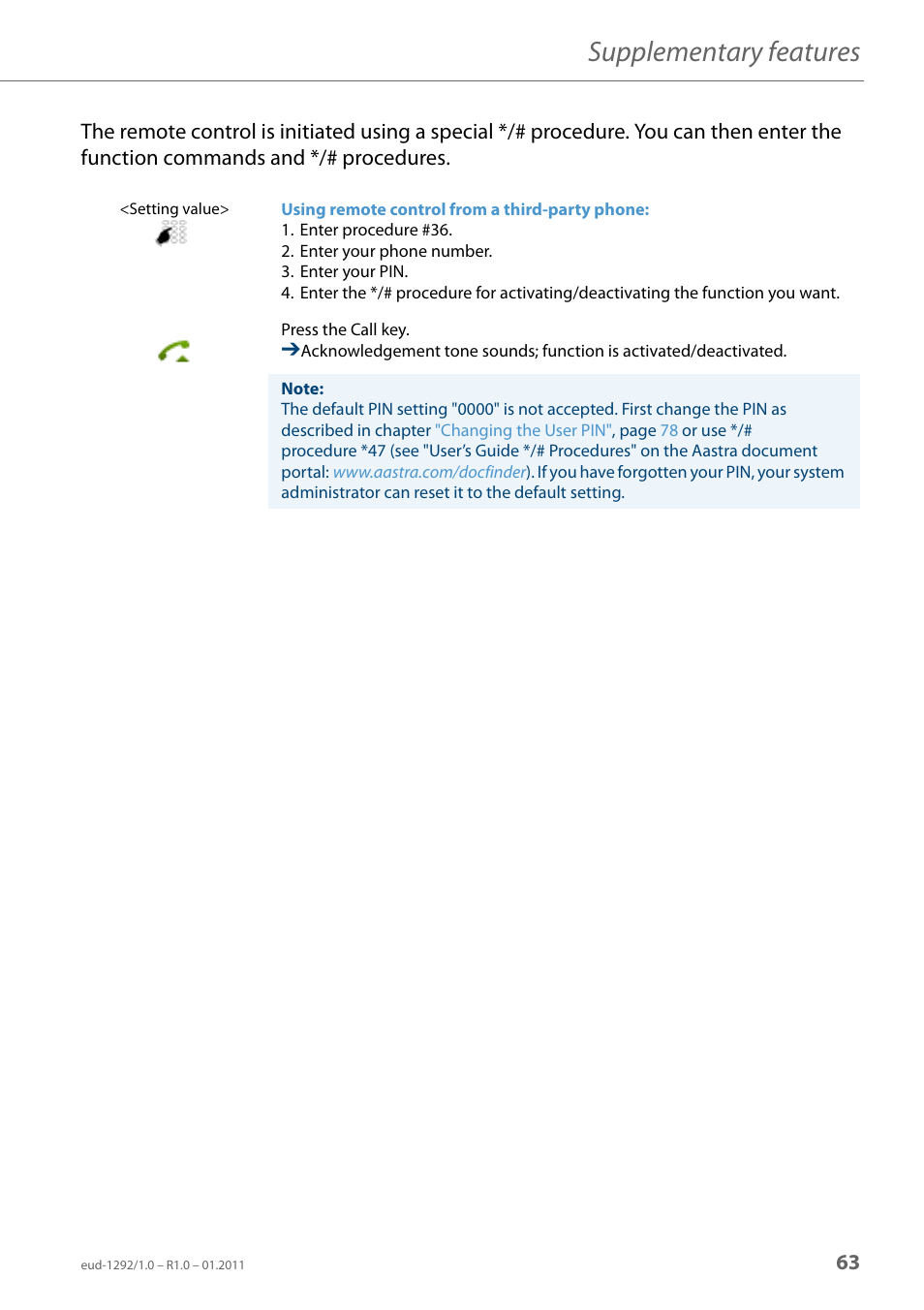 Supplementary features | AASTRA 630d for Aastra 400 User Guide EN User Manual | Page 63 / 103