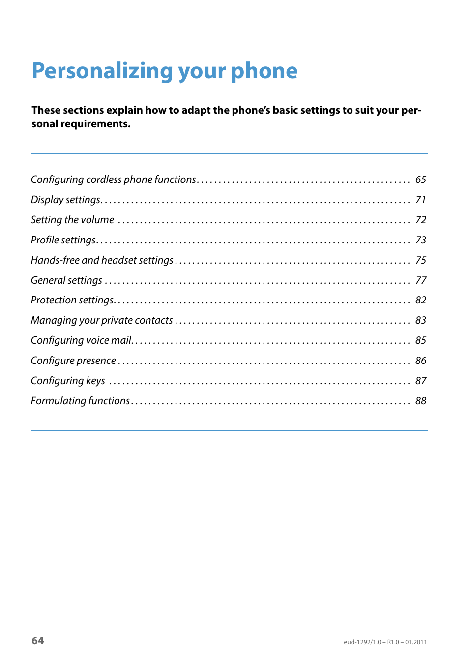 Personalizing your phone | AASTRA 630d for Aastra 400 User Guide EN User Manual | Page 64 / 103