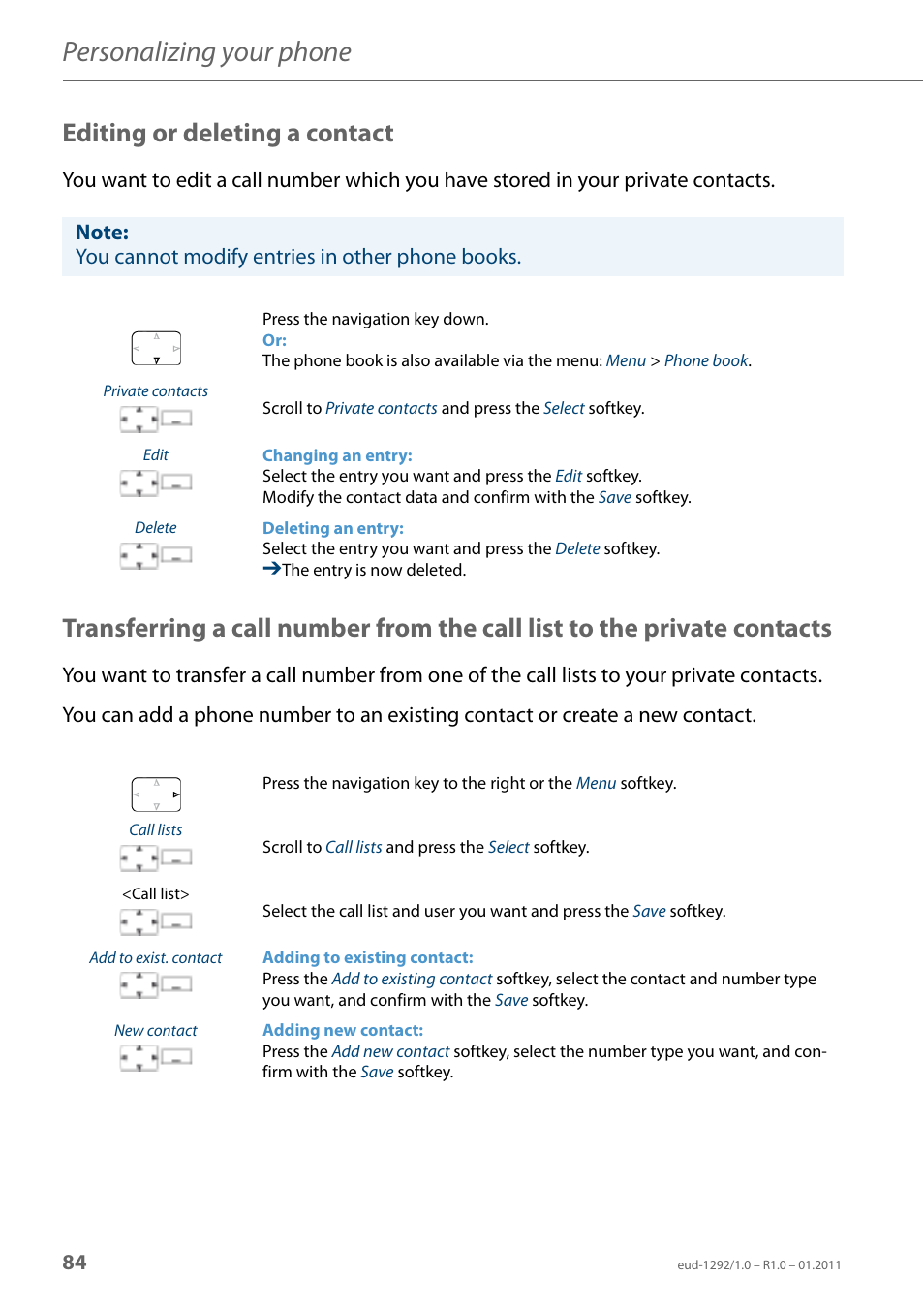 Editing or deleting a contact, Personalizing your phone | AASTRA 630d for Aastra 400 User Guide EN User Manual | Page 84 / 103
