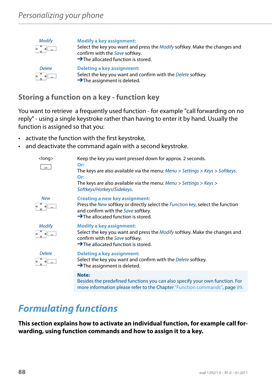 Storing a function on a key - function key, Formulating functions, Mulating functions | Personalizing your phone | AASTRA 630d for Aastra 400 User Guide EN User Manual | Page 88 / 103