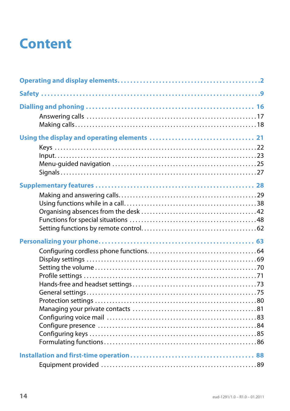 Content | AASTRA 620d for Aastra 400 User Guide EN User Manual | Page 14 / 101
