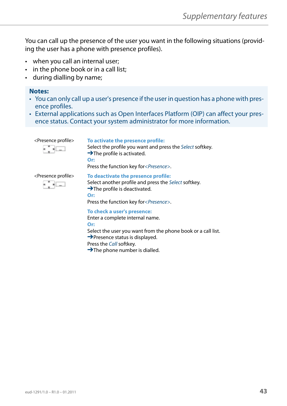 Supplementary features | AASTRA 620d for Aastra 400 User Guide EN User Manual | Page 43 / 101