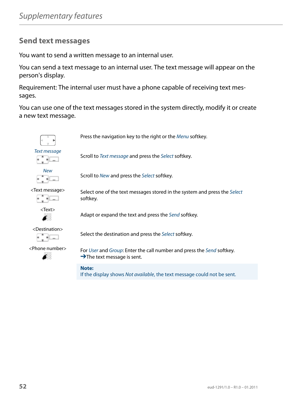 Send text messages, Supplementary features | AASTRA 620d for Aastra 400 User Guide EN User Manual | Page 52 / 101