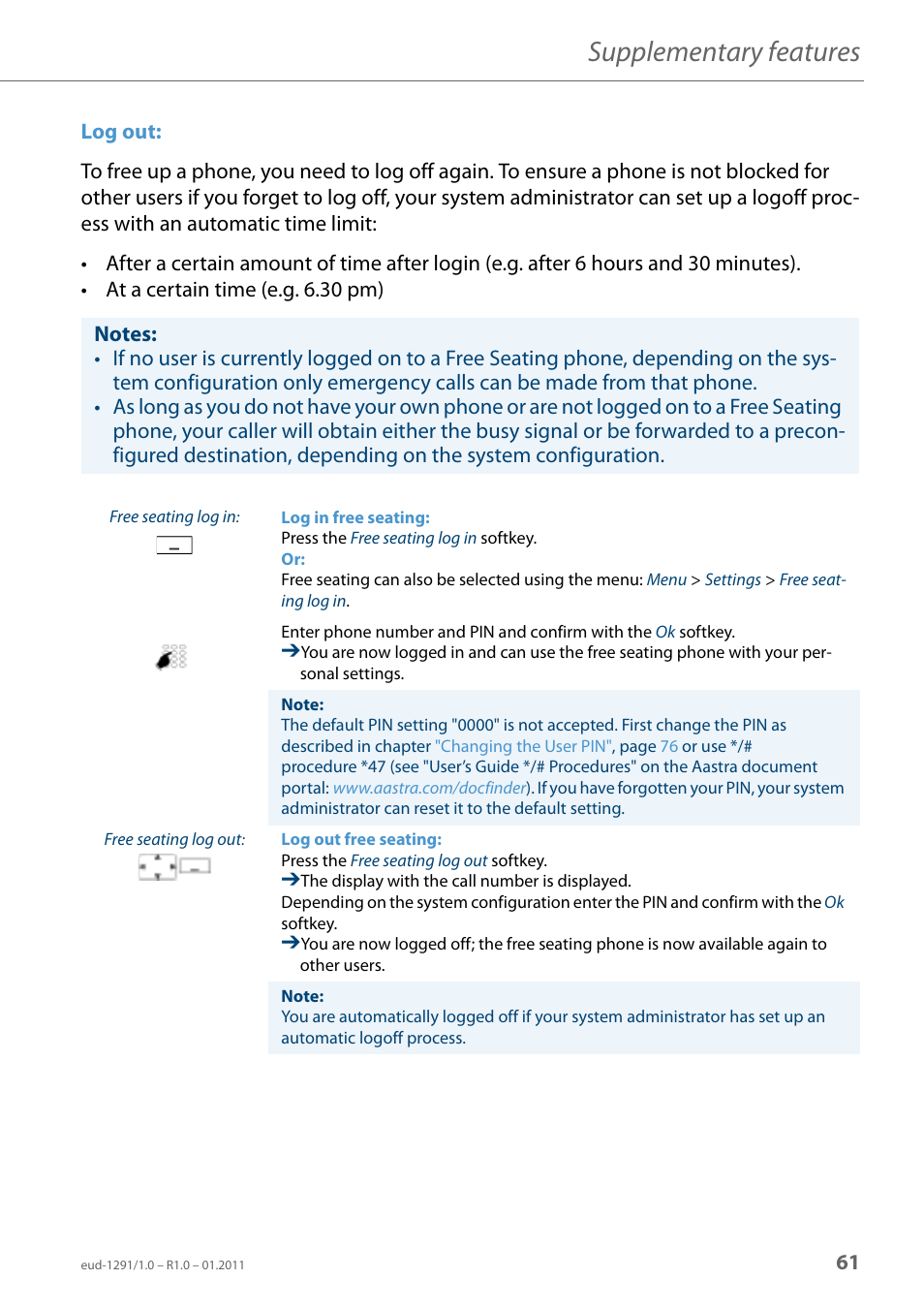 Supplementary features | AASTRA 620d for Aastra 400 User Guide EN User Manual | Page 61 / 101