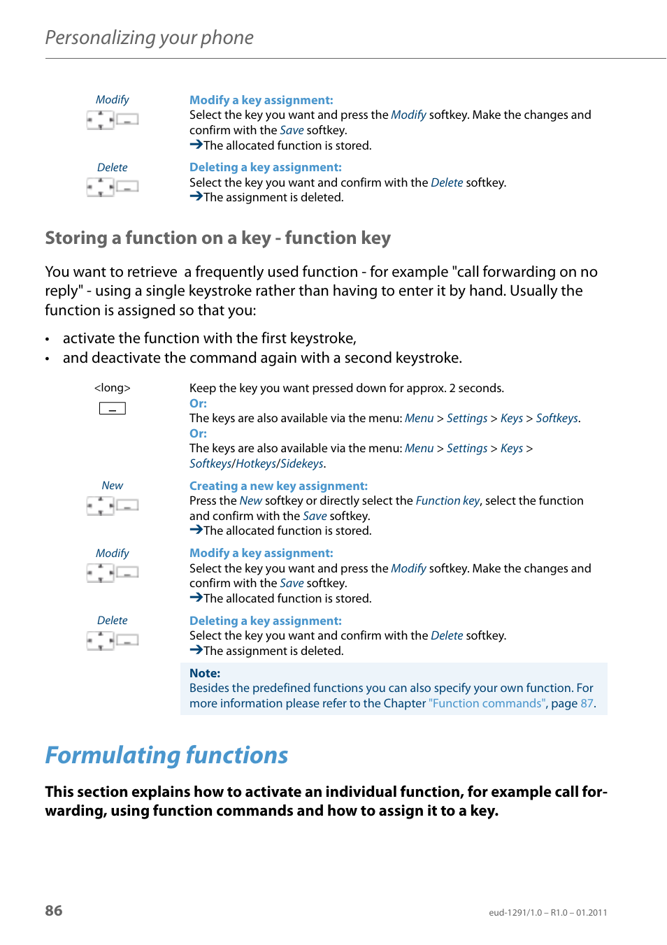 Storing a function on a key - function key, Formulating functions, Mulating functions | Personalizing your phone | AASTRA 620d for Aastra 400 User Guide EN User Manual | Page 86 / 101