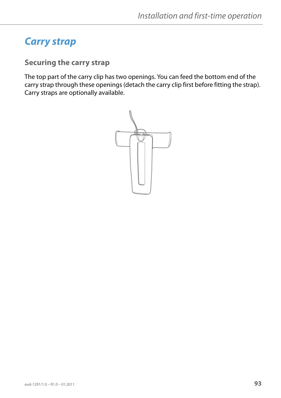 Carry strap, Securing the carry strap, Installation and first-time operation | AASTRA 620d for Aastra 400 User Guide EN User Manual | Page 93 / 101