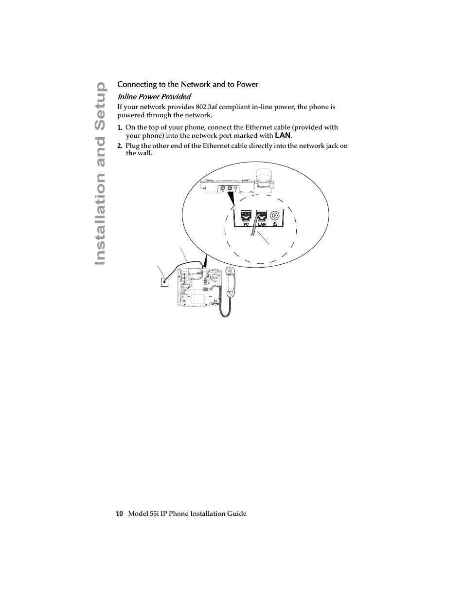Connecting to the network and to power, Inline power provided, Ction | Installation and setup | AASTRA 6755i Installation Guide EN User Manual | Page 16 / 42