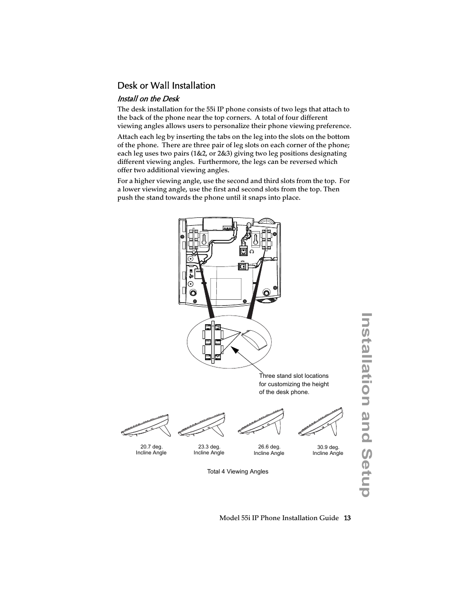 Desk or wall installation, Install on the desk, Installation and setup | AASTRA 6755i Installation Guide EN User Manual | Page 19 / 42