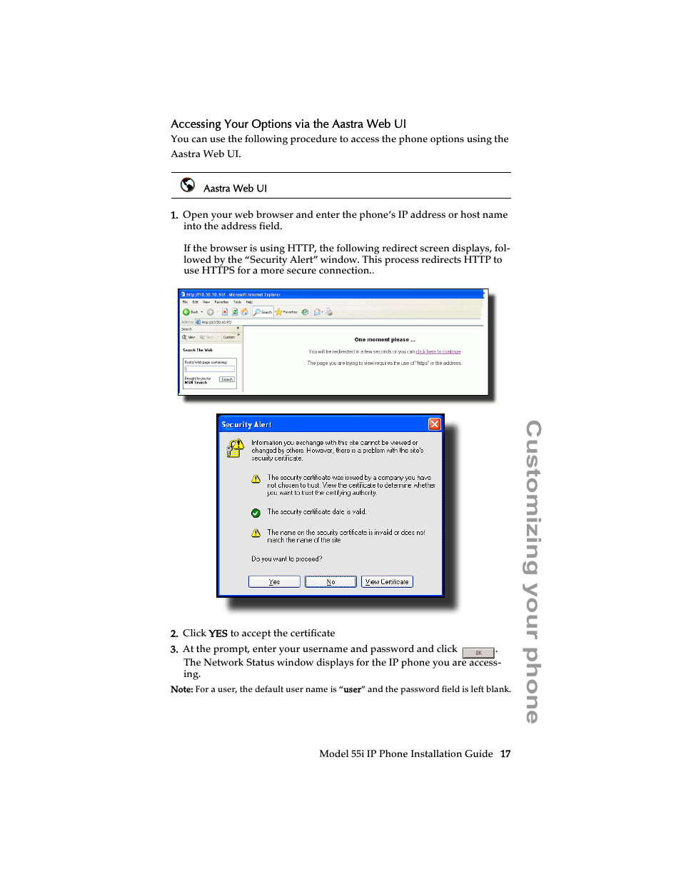 Accessing your options via the aastra web ui, Customizing your phone | AASTRA 6755i Installation Guide EN User Manual | Page 23 / 42