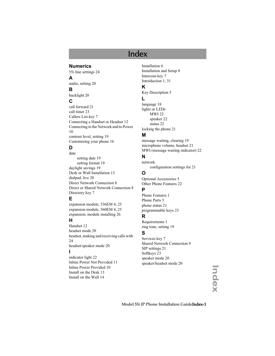 Index | AASTRA 6755i Installation Guide EN User Manual | Page 39 / 42