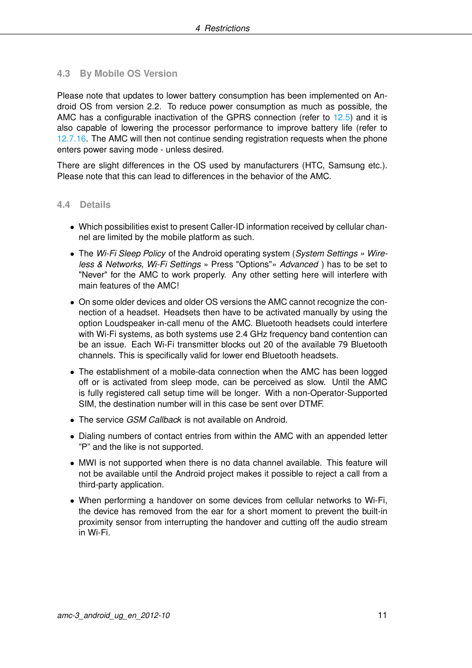 By mobile os version, Details | AASTRA AMC 3 for Android EN User Manual | Page 11 / 57