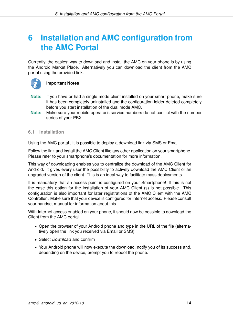 Installation | AASTRA AMC 3 for Android EN User Manual | Page 14 / 57