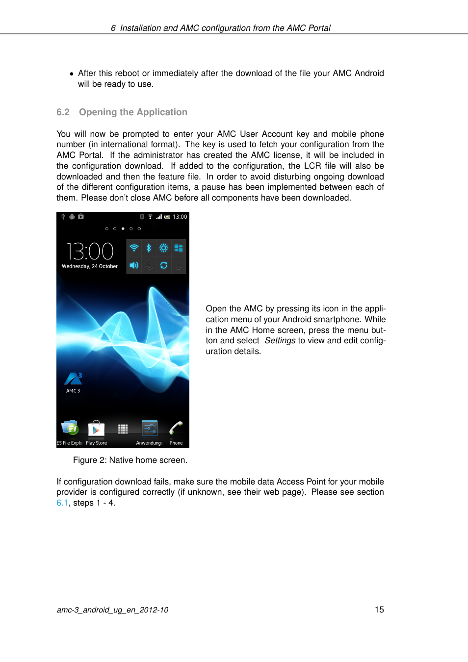 Opening the application | AASTRA AMC 3 for Android EN User Manual | Page 15 / 57