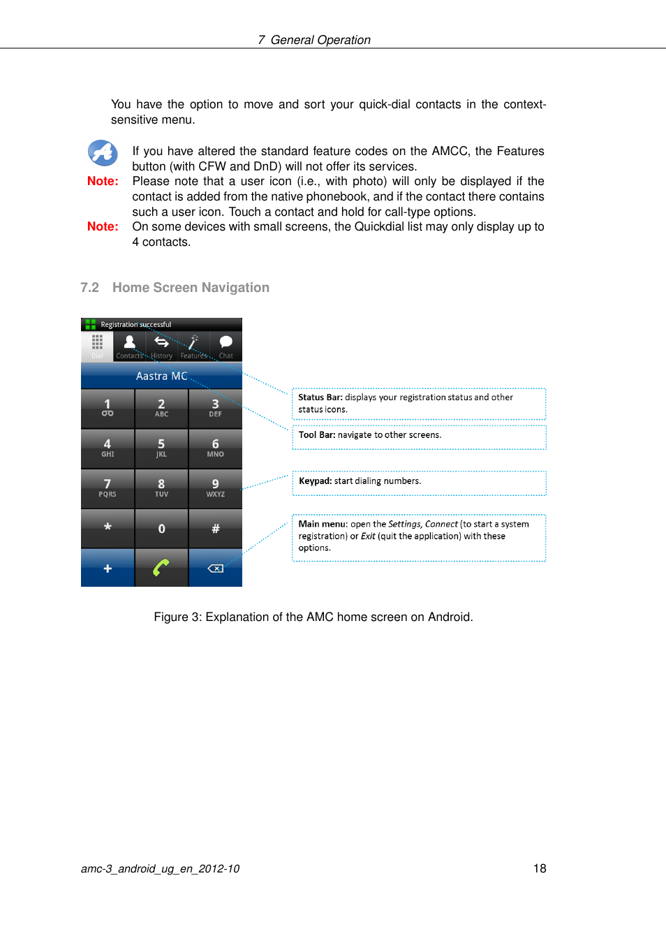 Home screen navigation | AASTRA AMC 3 for Android EN User Manual | Page 18 / 57