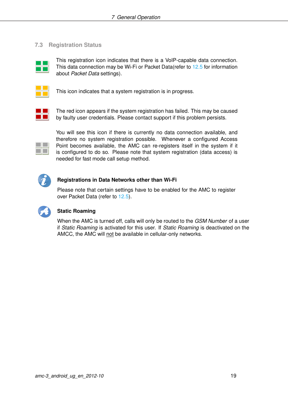 Registration status | AASTRA AMC 3 for Android EN User Manual | Page 19 / 57
